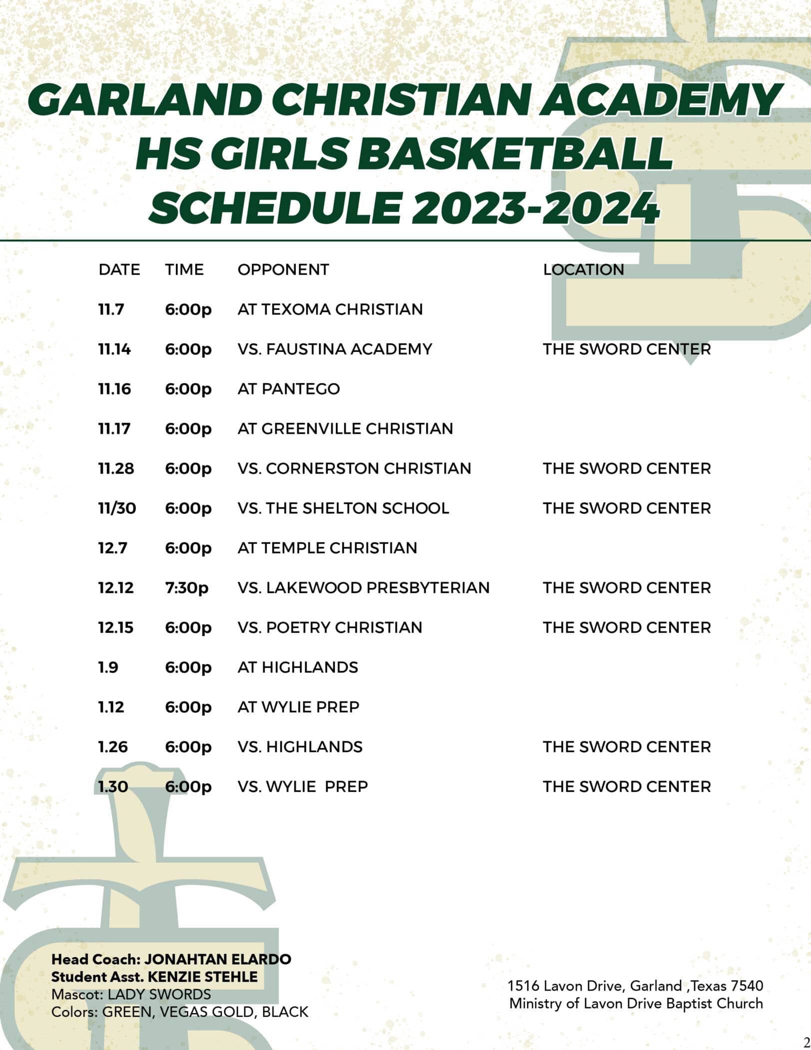 Varsity Girls Basketball Garland Christian Academy